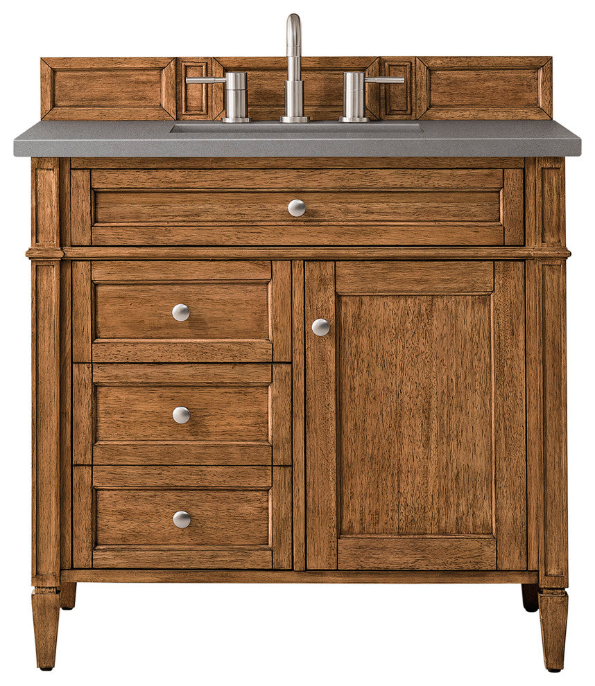 Brittany 36" Saddle Brown Vanity, Gray Expo Quartz Top