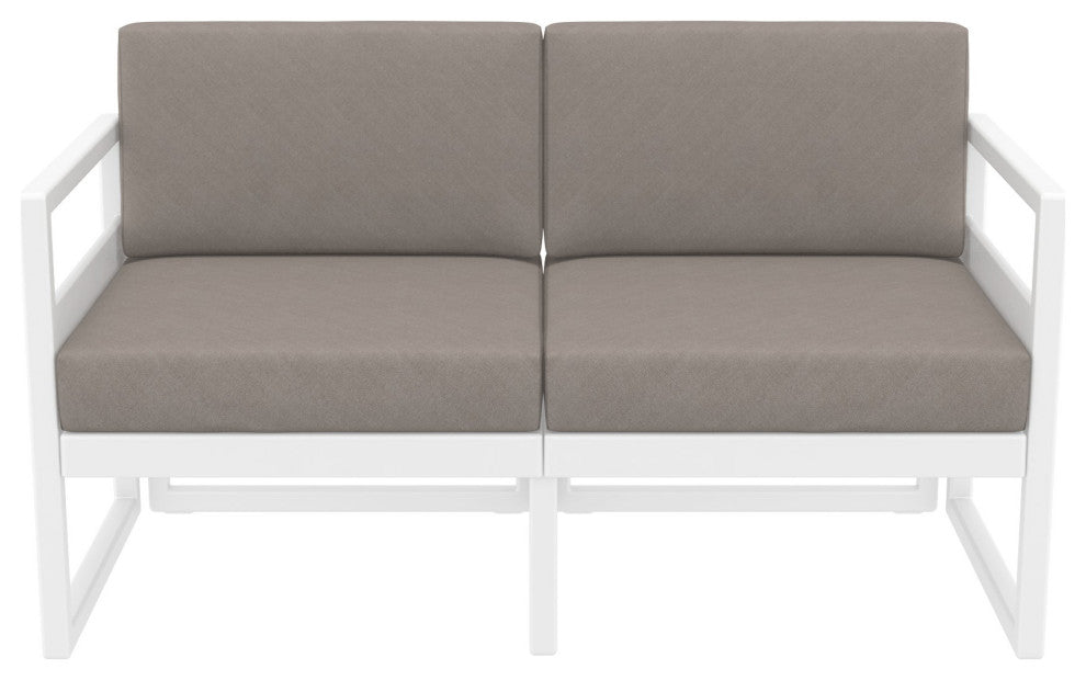 Mykonos Patio Loveseat White With Acrylic Fabric Taupe Cushion
