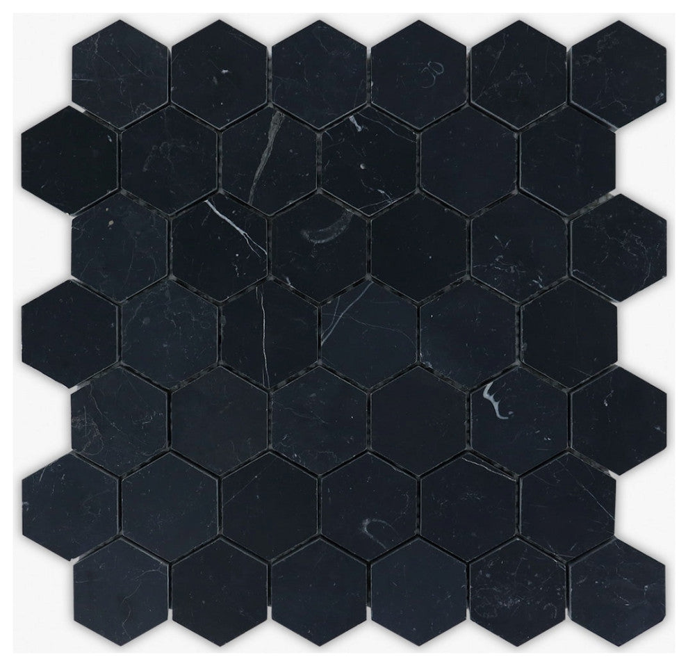 Neromarquina Honed 2" Hexagon Marble Mosaic