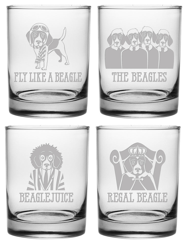 Beagle Puns 4-Piece Rocks Glass Set