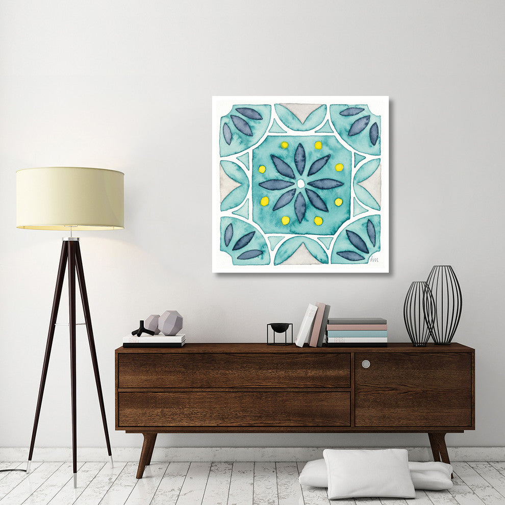 "Garden Getaway Tile VIII Teal" Digital Paper Print by Laura Marshall, 42"x42"