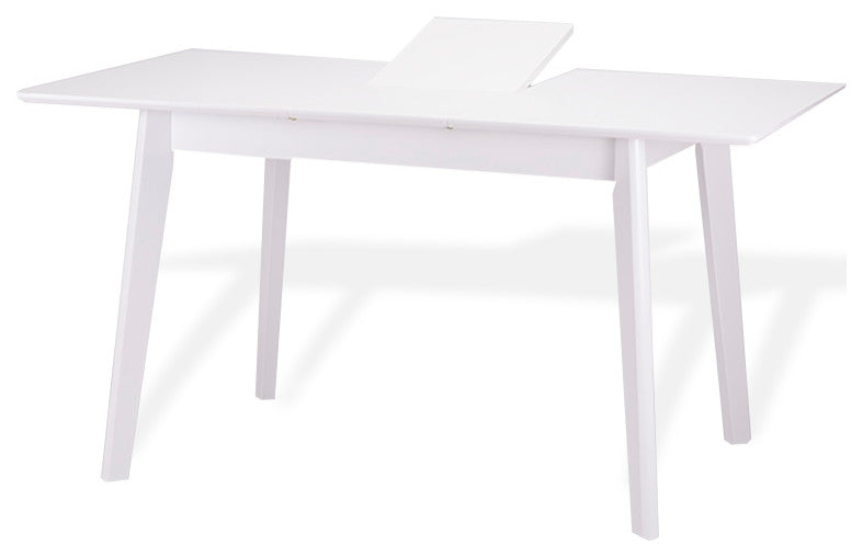 Extendable Rectangular Dining Room Table Modern Solid Wood, White
