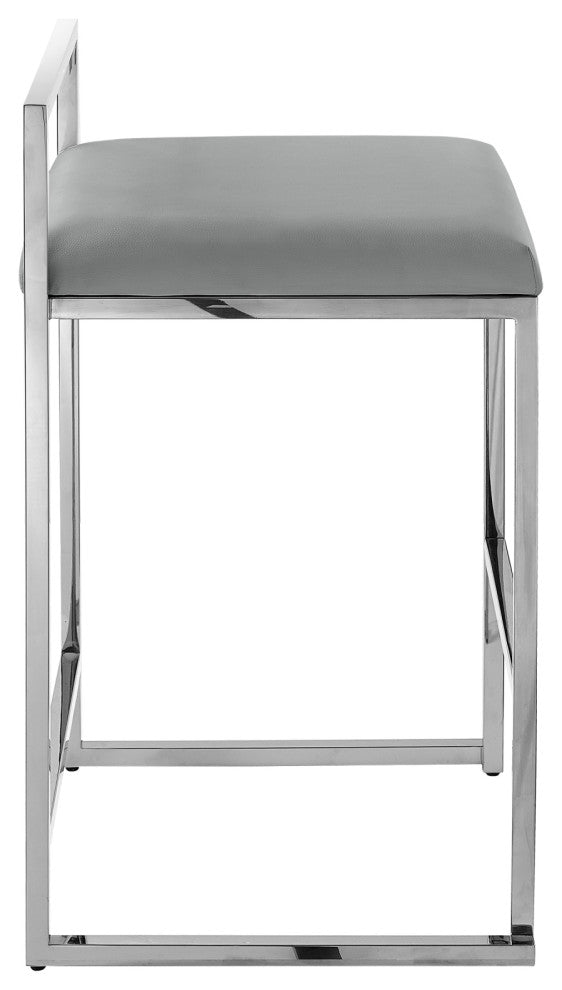 Inspired Home Dereck Bar Stool Geometric Frame, Gray and Chrome Leather PU