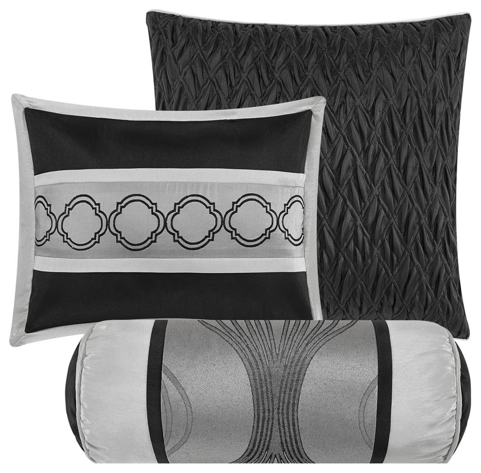 Kath 7-Piece Jacquard Comforter Set, Black Silver, King
