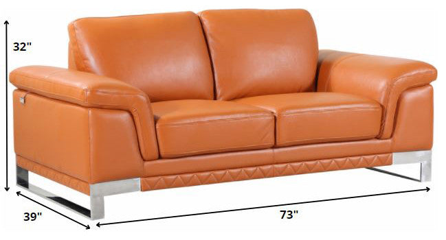 96" Lovely Camel Leather Sofa Set
