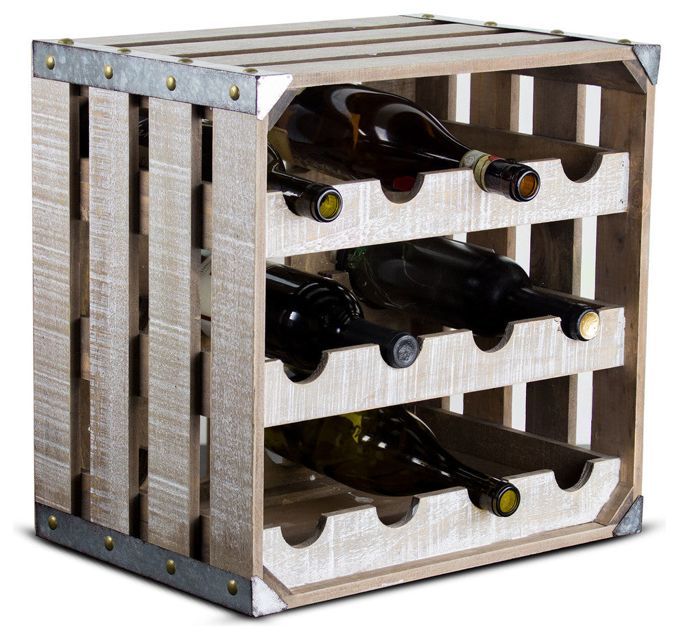 12 Bottle Rustic White Wood Crate Square Wine Rack