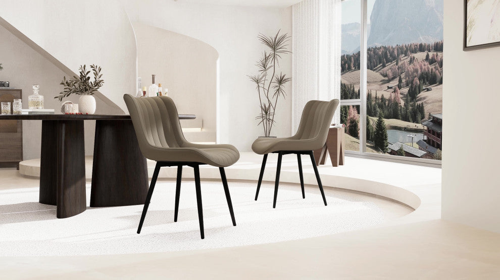 Younike Dining Chair Set of 2, Liner Pattern Faux Leather, Khaki