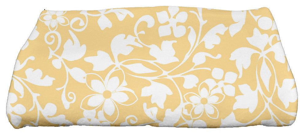 Evelyn, Floral Print Bath Towel, Yellow