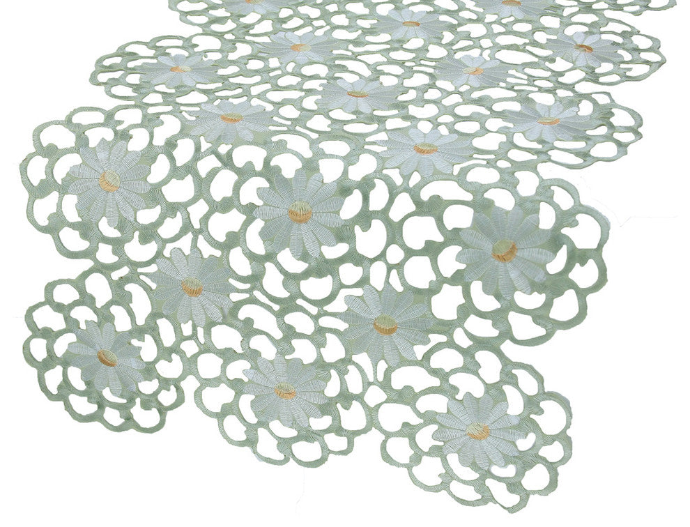 Daisy Splendor Table Runner, 15"x72", Green