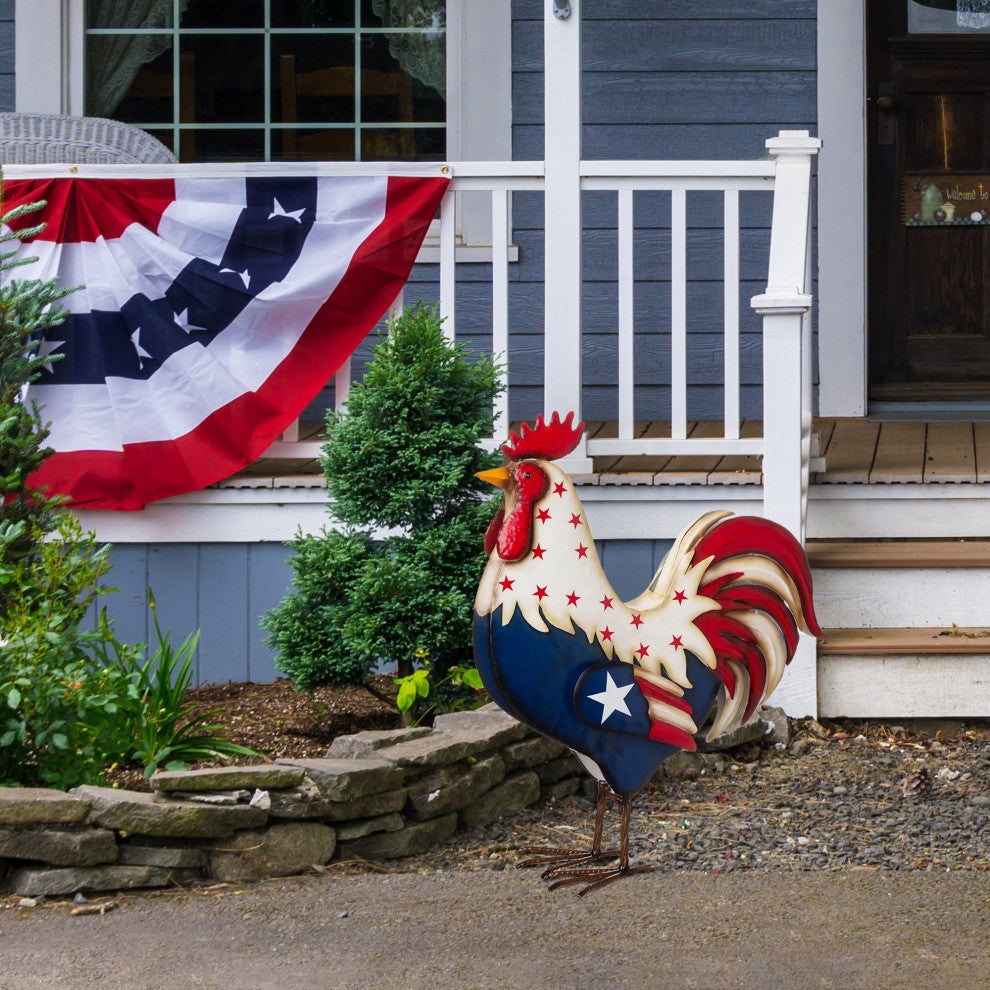 21"H Metal Patriotic Rooster Porch Decor
