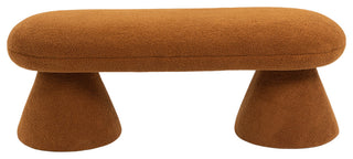 Drum Faux Shearling Teddy Fabric Upholstered Bench, Saddle