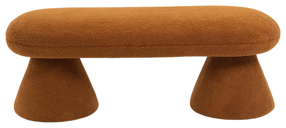 Drum Faux Shearling Teddy Fabric Upholstered Bench, Saddle