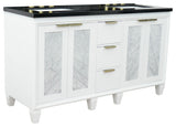61" Double Sink Vanity, White Finish With Black Galaxy Granite