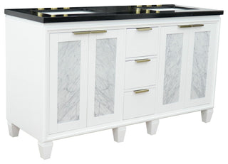 61" Double Sink Vanity, White Finish With Black Galaxy Granite