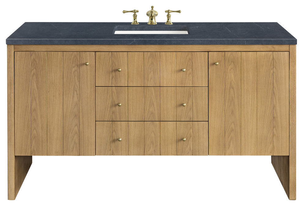 Hudson 60" Single Vanity, Light Natural Oak,  Charcoal Soapstone Top