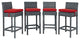 Modern Outdoor Bar Pub Stool Chair Set, Set of 4, Sunbrella Rattan, Red