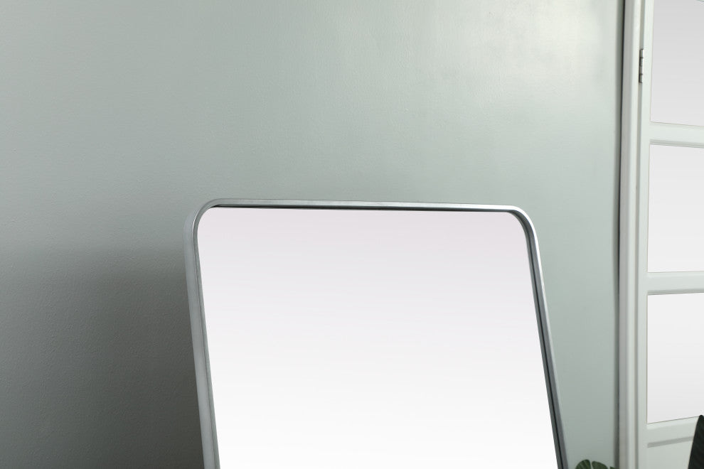 Soft Corner Metal Rectangle Full Length Mirror 32X72 Inch, Silver