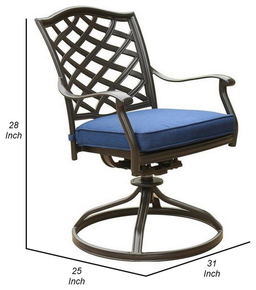Benzara BM284153 Modern Patio Dining Swivel Chair With Cushion, Set of 2, Blue