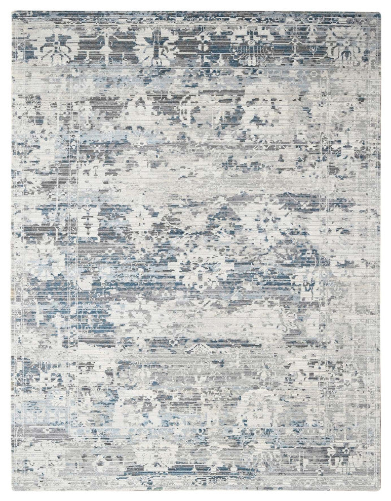 Shadow White Hand Knotted Undyed Wool Nepali Oriental Rug, 9'3"x12'