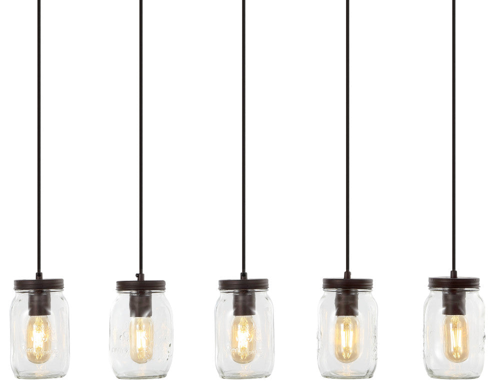 Gaines 1-Light Farmhouse Mason Jar LED Pendant, Oil Rubbed Bronze, Width: 33.25"