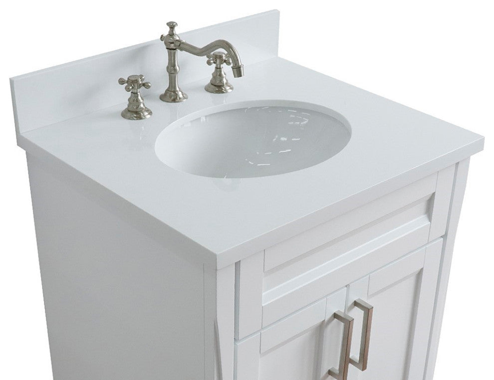 25" Single Sink Vanity, White Finish With Engineered Stone Top And Oval Sink