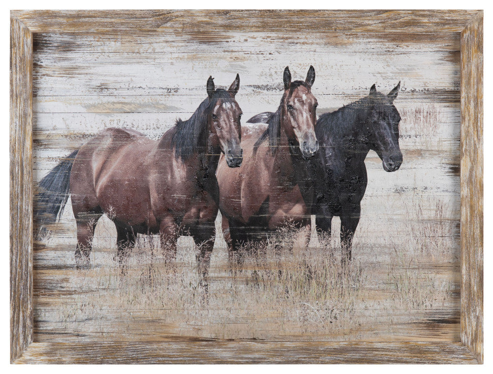 Hold Your Horses Wooden Wall Art With Brown Frame