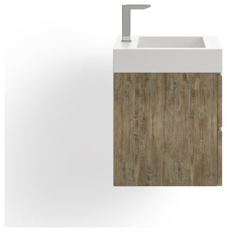 Boutique Bath Vanity, Natural Wood, 24", Single Sink, Wall Mount