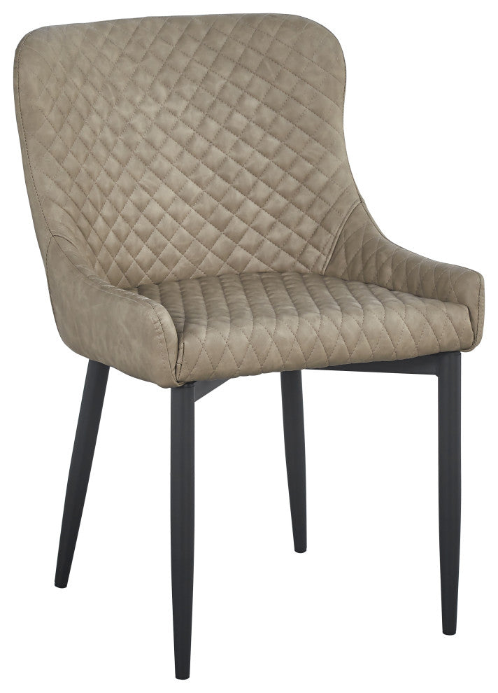 Tufted Faux Leather Dining Chair With Black Base, Set of 4, Light Gray