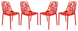 LeisureMod Devon Modern Outdoor Stackable Aluminum Dining Chair, Set of 4, Red