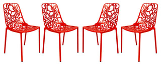 LeisureMod Devon Modern Outdoor Stackable Aluminum Dining Chair, Set of 4, Red