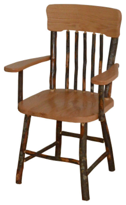 Hickory Panes Back Dining Chair With Arms, Natural Finish