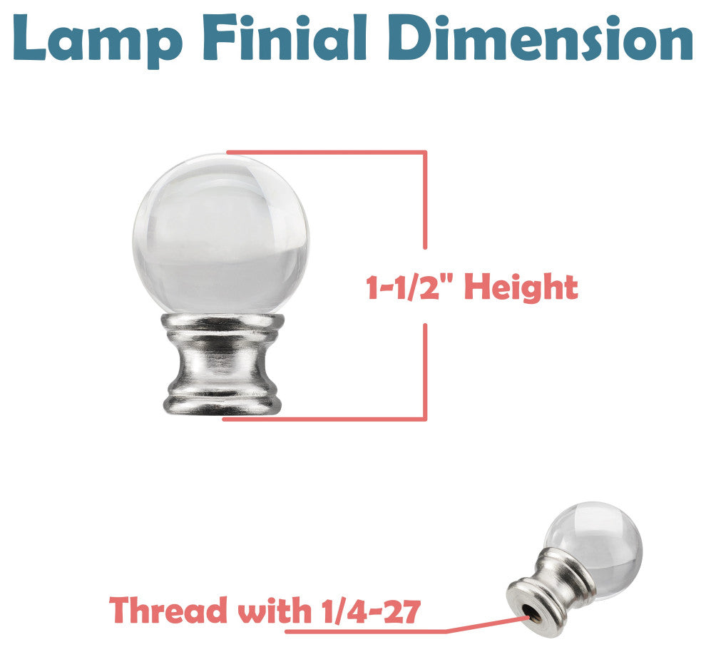 24014, Single Listing Clear Glass Ball Lamp Finial, Nickel Finish, 1 1/2" Tall
