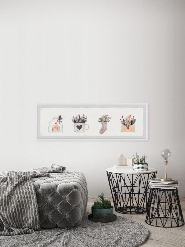 "Feathers and Jars" Framed Painting Print, 45x15