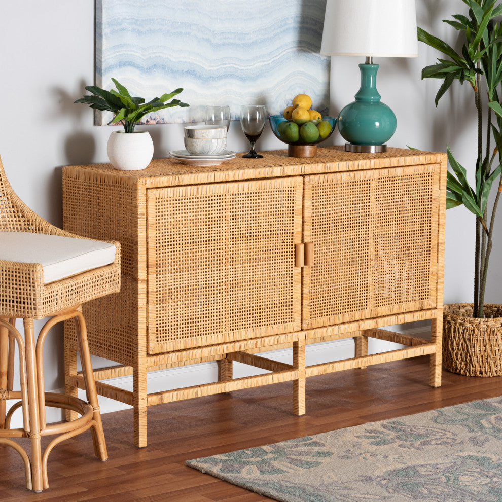 Merleen Natural Brown Rattan Cabinet, 2-Shelf