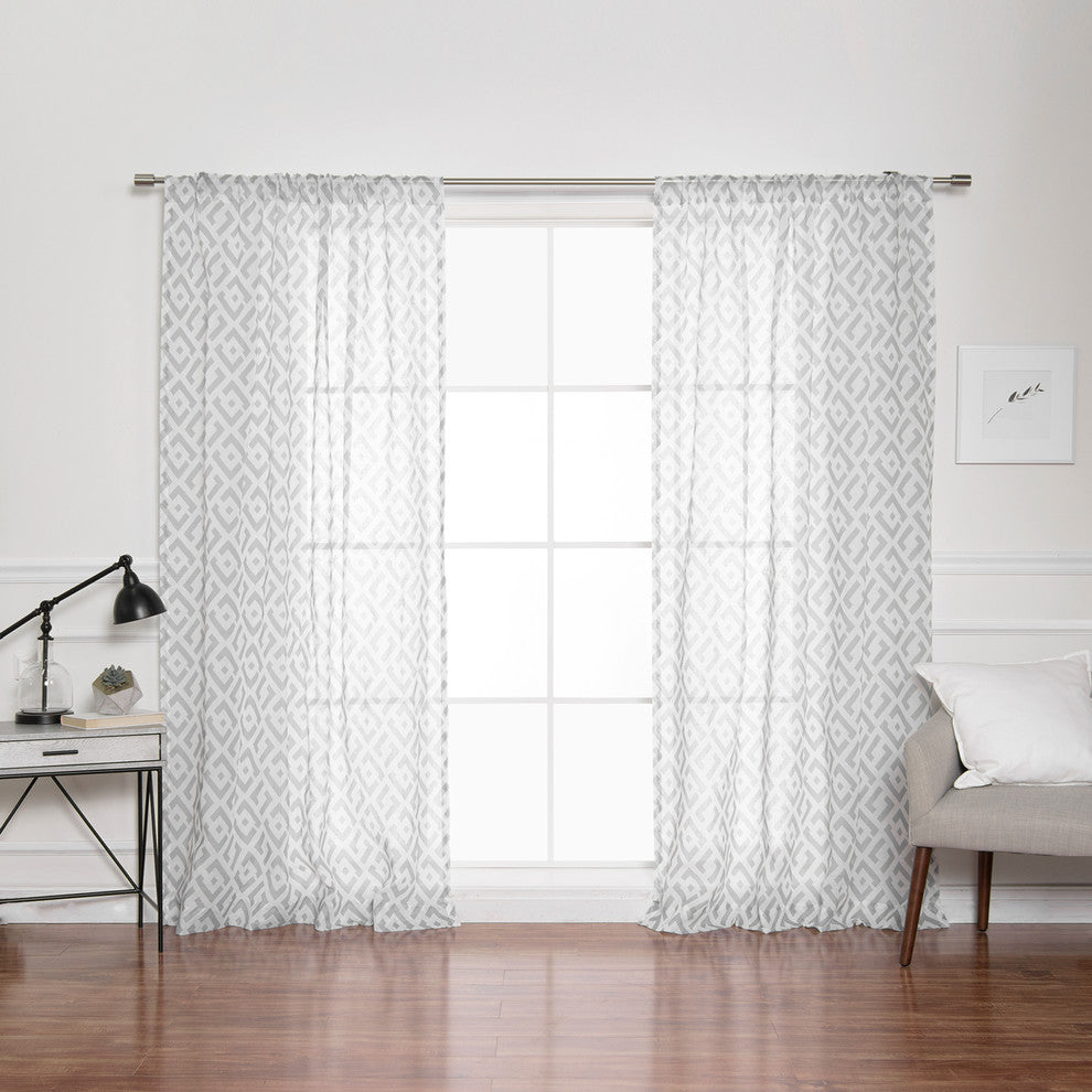 Faux Linen Geo Lattice Curtains, Gray, 52"x84"
