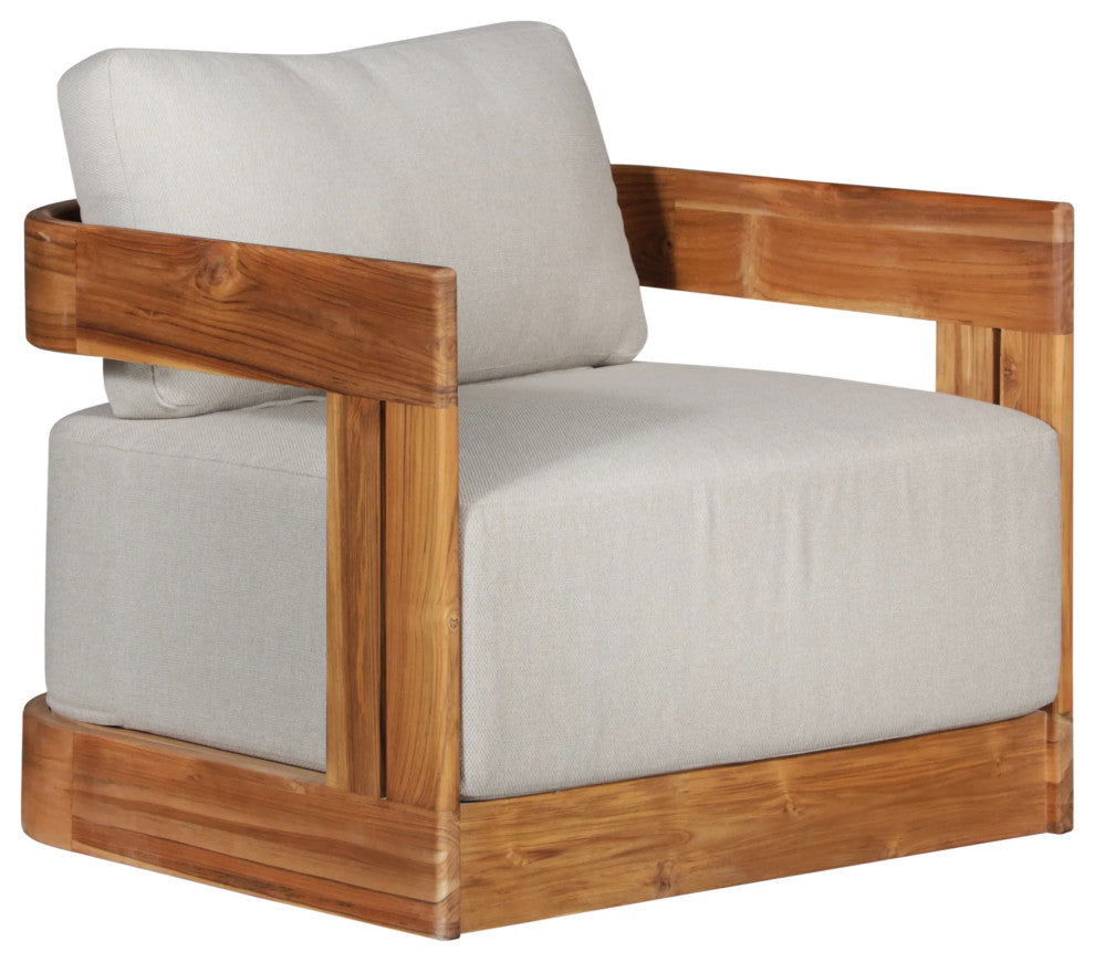 Paradiso Outdoor Solid Teak Swivel Chair - Gray Fabric