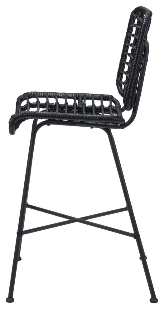 Bar Stool Chair Barstool, Set of 2, Steel Metal, Black, Outdoor Patio Balcony