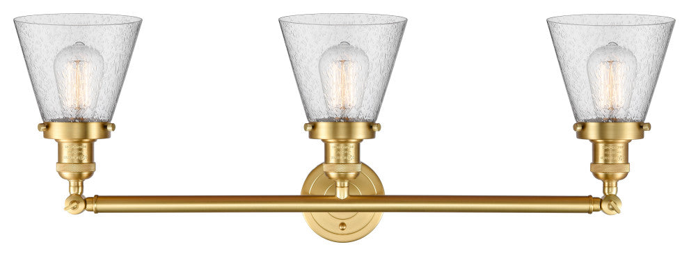 Small Cone 3 Light Bath Vanity Light, Satin Gold, Seedy