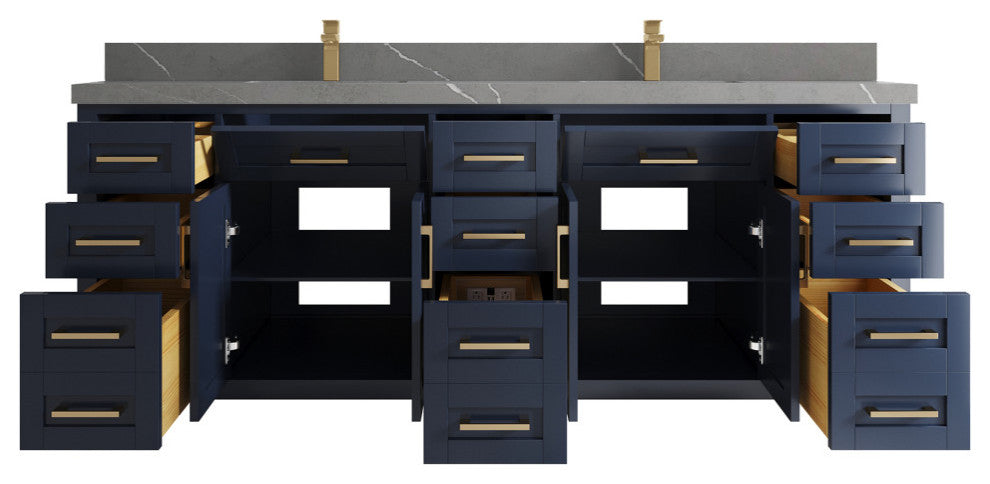 Cambridge 84 Double Sink Bath Vanity in Hale Navy Blue 2" Piatra Gray