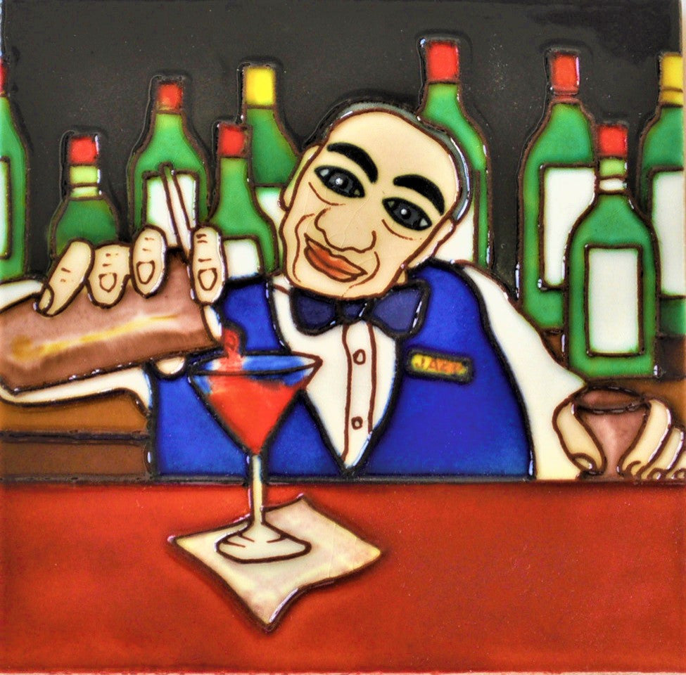 6x6" Bartender Jack Ceramic Art Tile Hot Plate Trivet and Wall Decor