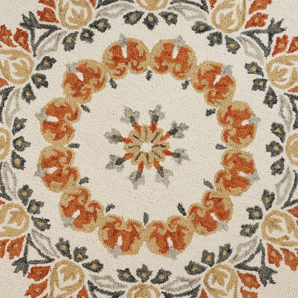 6" Round Orange Boho Medallion Area Rug