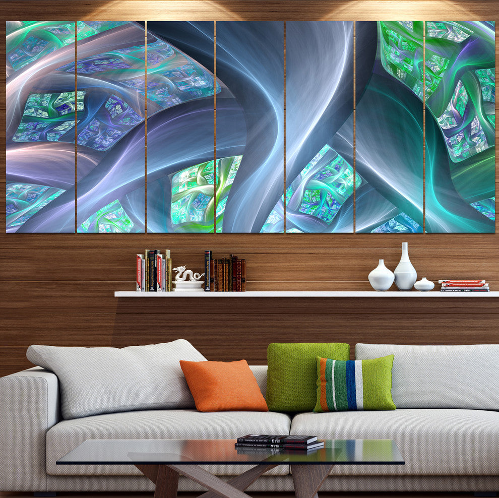 Blue Fractal Exotic Plant Stems, Abstract Canvas Art Print, 83"x32", 7 Panels