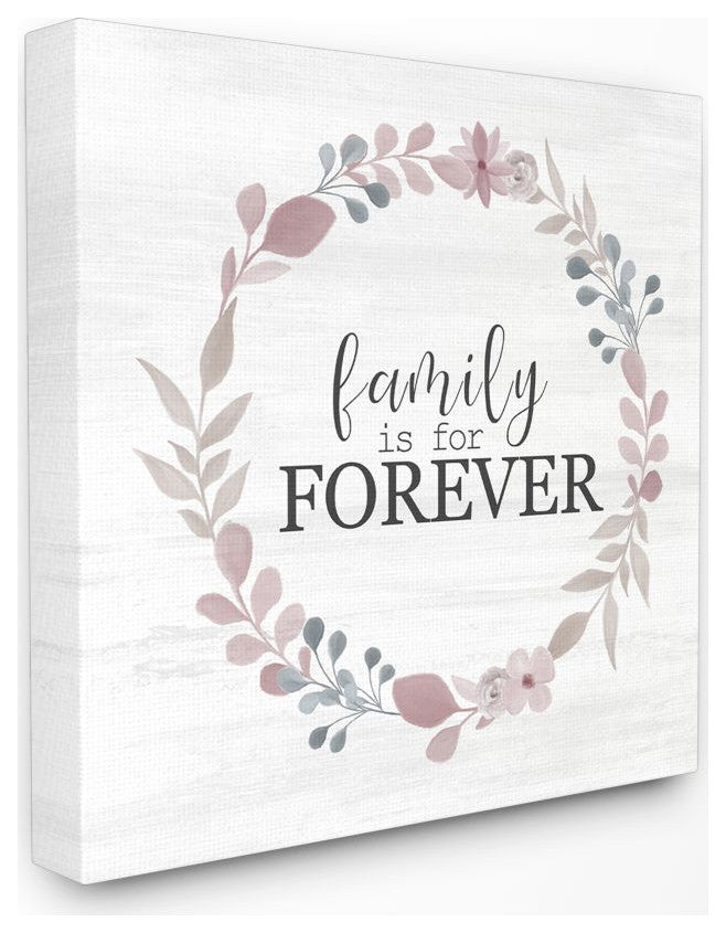 Forever Family Home Inspirational Word Pink Grey Design, 24"x24"