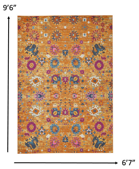 7 x 10 Sun Gold and Navy Distressed Area Rug