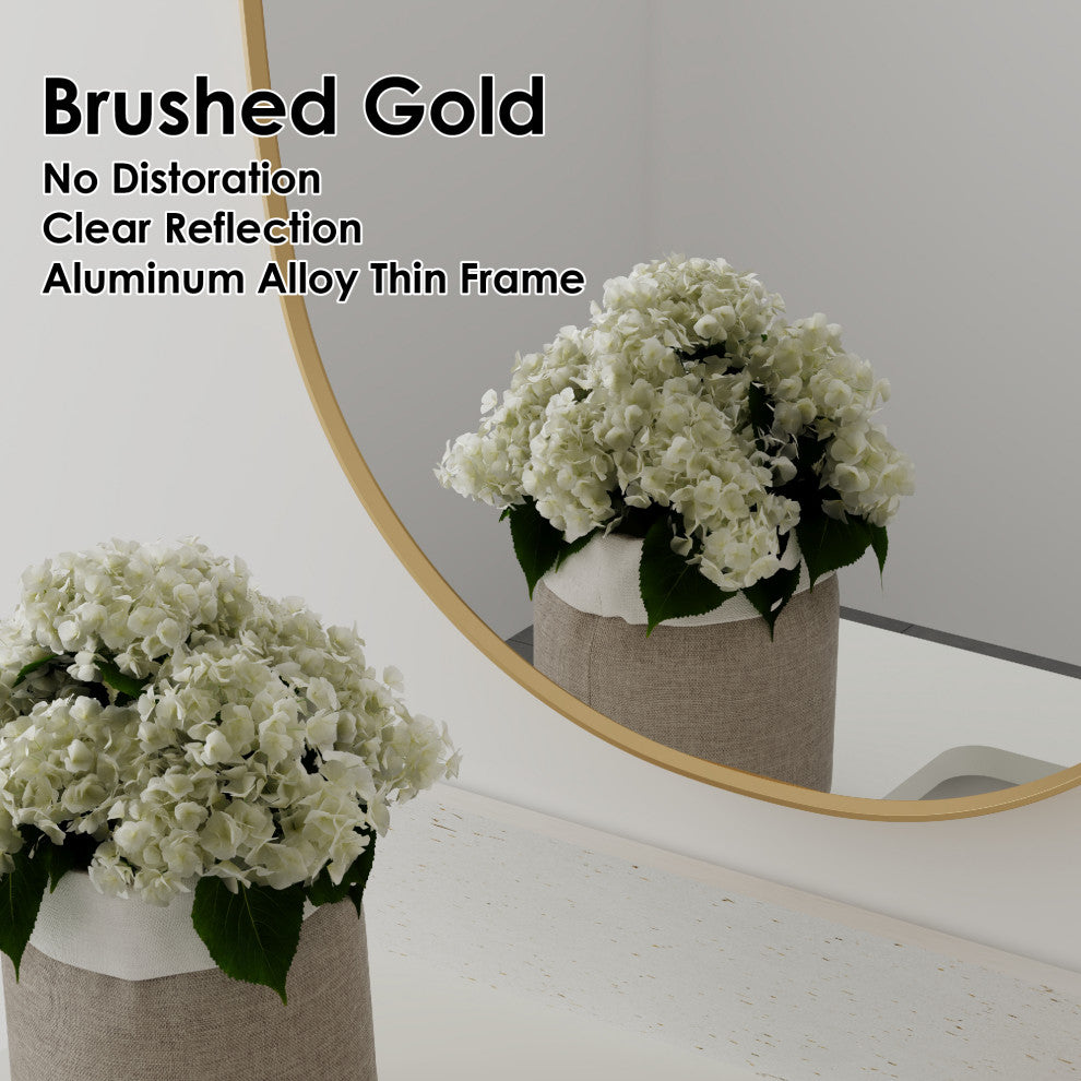 24"x36" Wall-mounted Oval Bathroom Vanity Mirror with Aluminum Frame, Brushed Gold