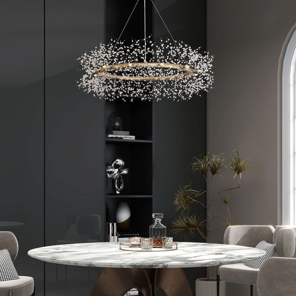 Silvia 12-Light Brushed Silver-ish Champagne Beads Firework Chandelier