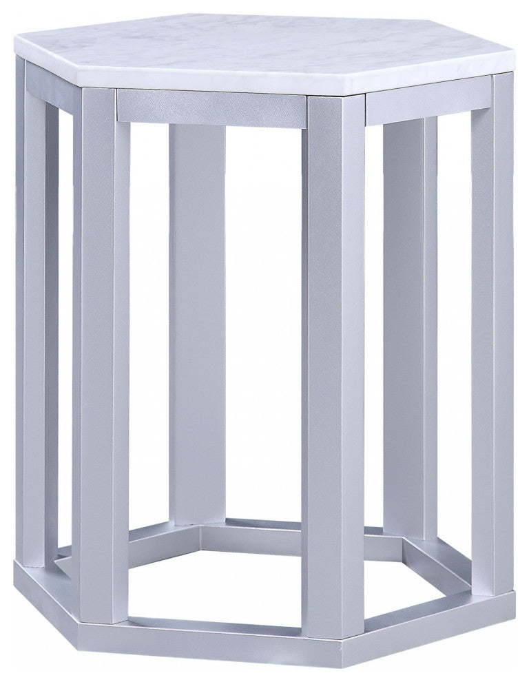 HomeRoots 16" X 18" X 20" Silver Marble Wood 2Pc Pk End Table