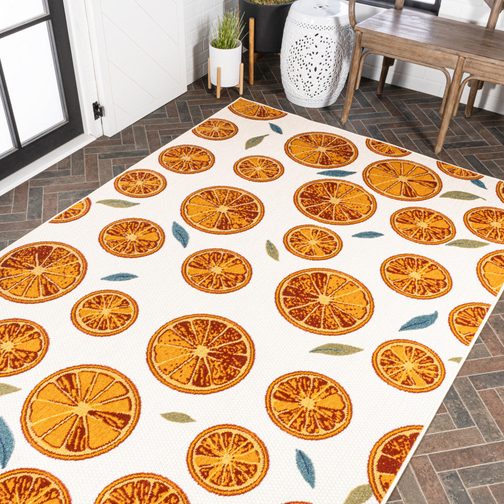 Aranciata Citrus Slice High-Low Indoor/Outdoor Area Rug, Orange/Cream, 8 X 10