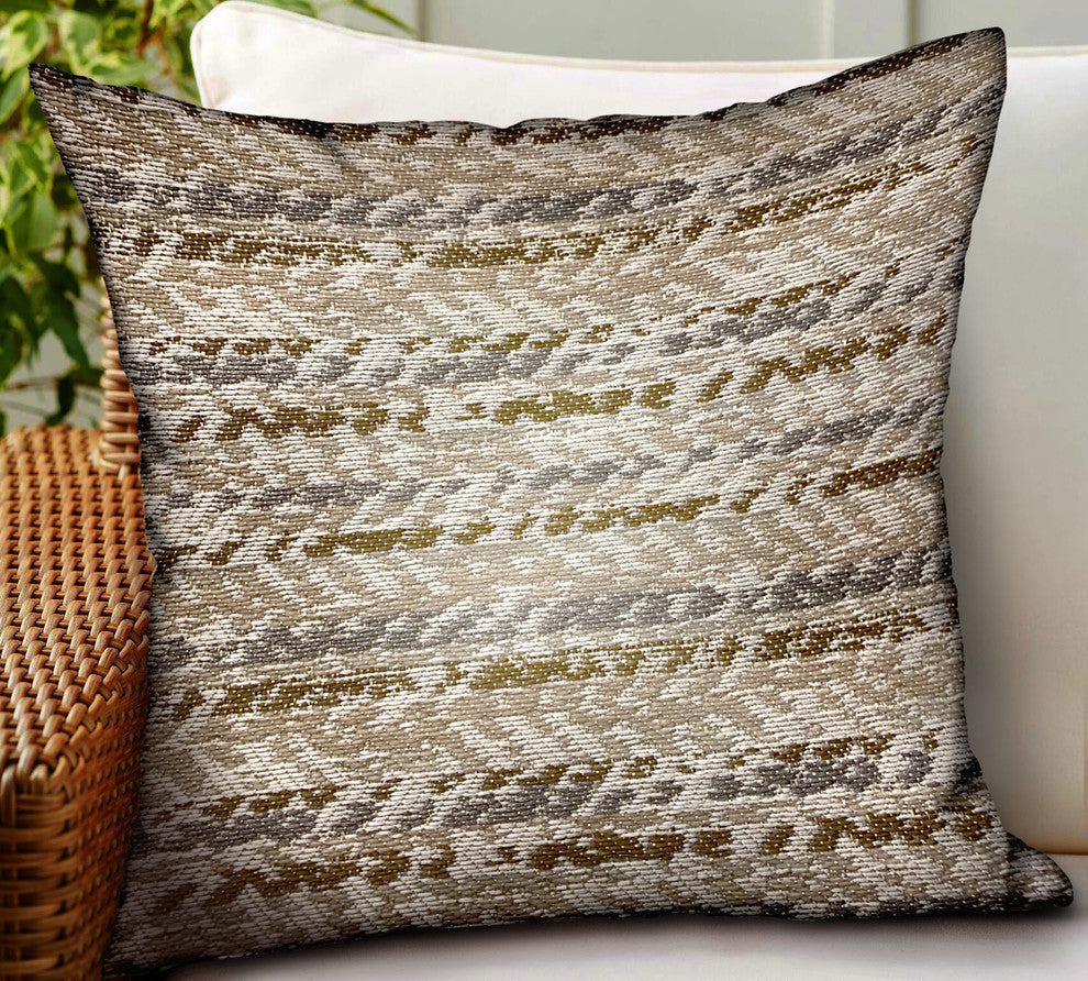 Plutus Antique Zane Brown Dobby Luxury Outdoor/Indoor Throw Pillow, 24"x24"