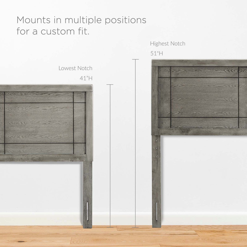 Platform Bed Frame, King Size, Wood, Gray, Modern Mid-Century, Bedroom